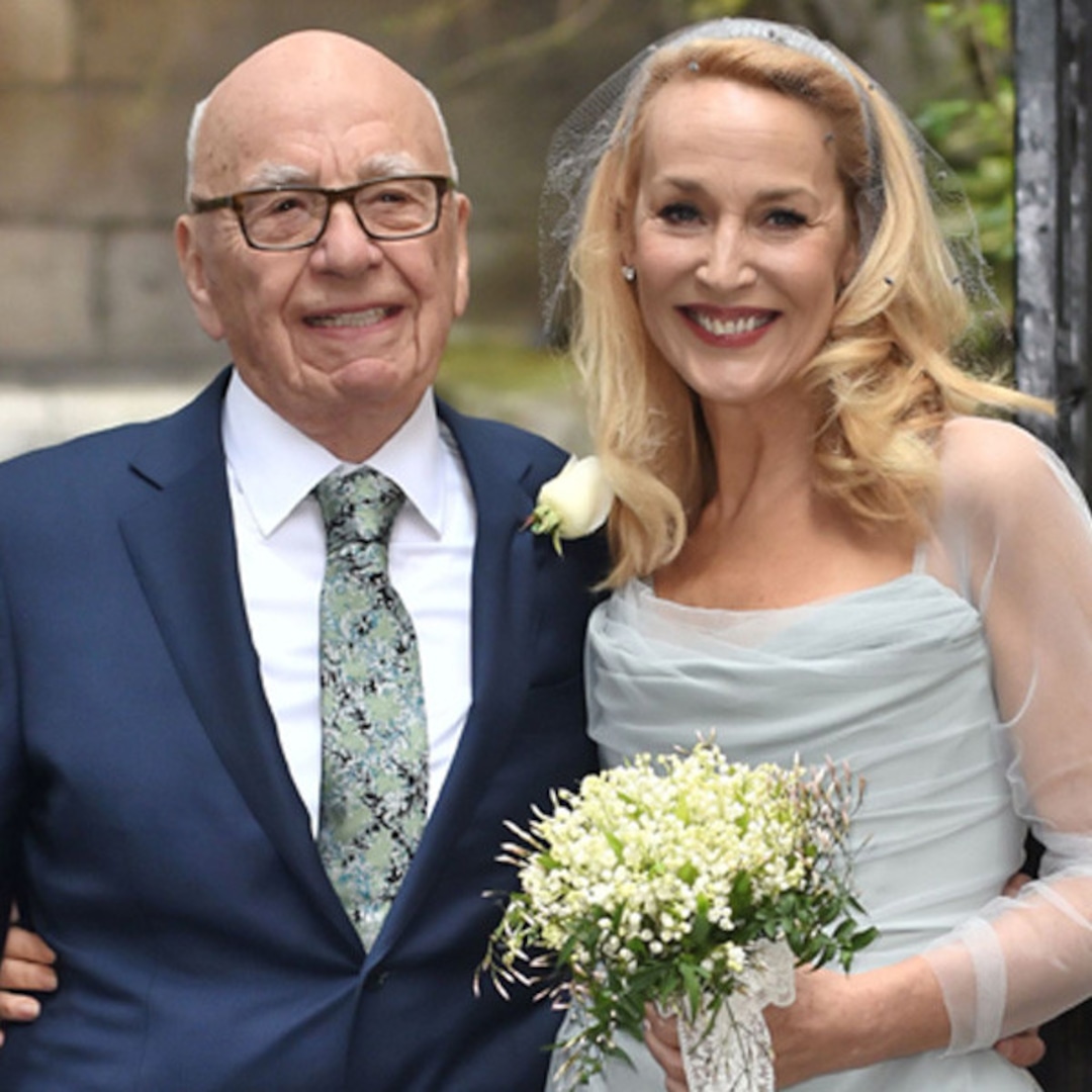 Jerry Hall Marries Rupert Murdoch and Wears Blue Wedding Dress - E! Online